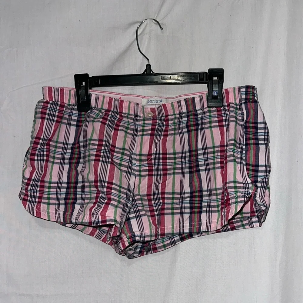pink black white plaid Aerie pajama shorts size small